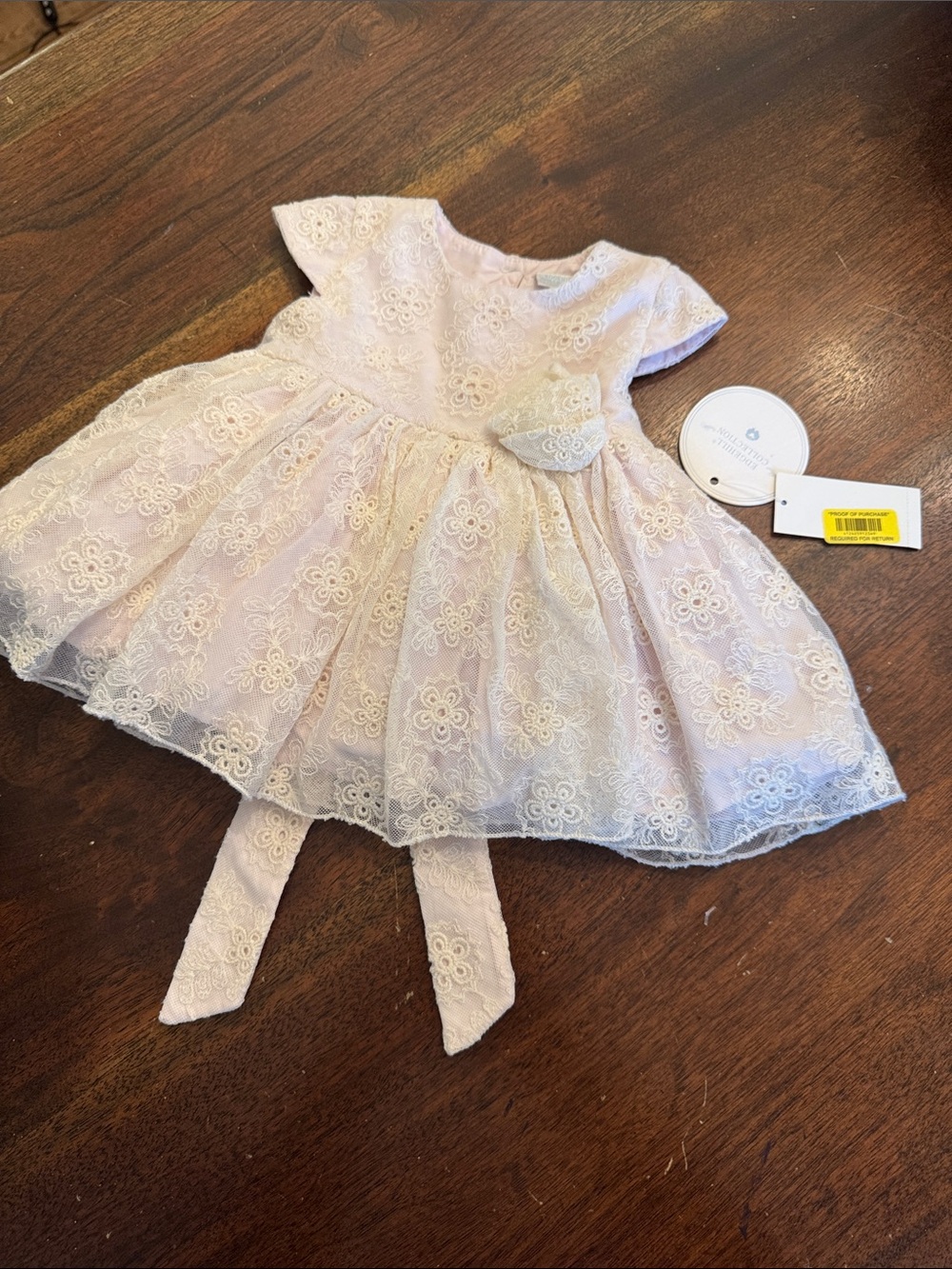 Edgehill Collection newborn Elegant cream and pink Dress